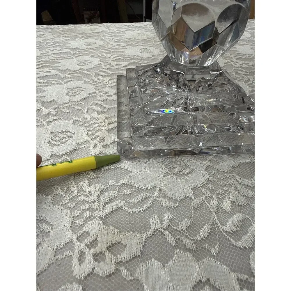 Vintage Imperlux Lead Crystal Queens Lace Cut Compote Bowl Square Base Pedestal